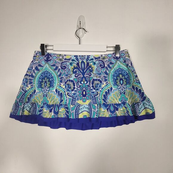 TITLE NINE Womens Large Green Blue Aztec Print Swim Athletic Golf Skort Swim - Picture 1 of 6